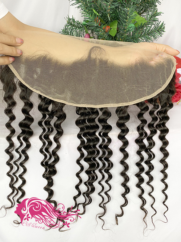 Csqueen Mink hair Deep Wave 13*4 Transparent Lace Frontal Free Part 100% Unprocessed Hair - Click Image to Close